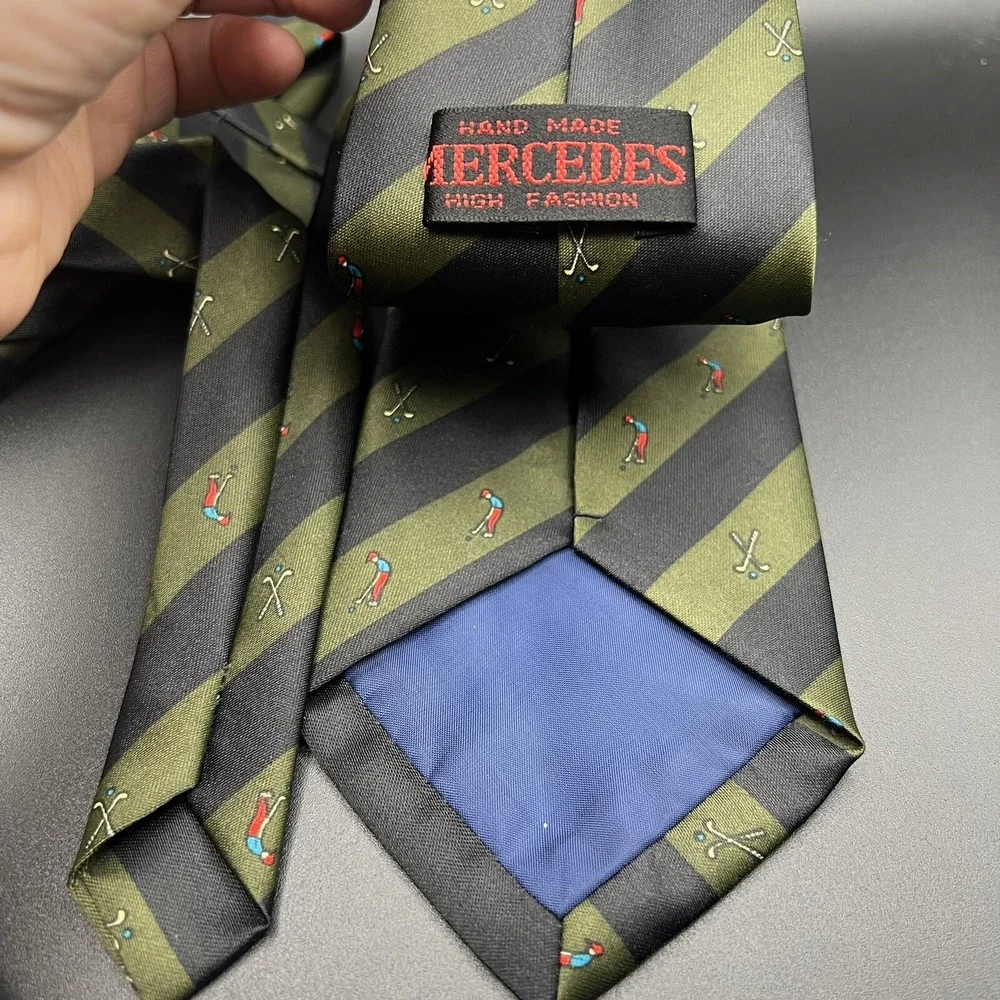 Mercedes & Lauren Ralph Lauren GOLF 100% Silk Neck Tie ~ Black Green ~ 2 Ties